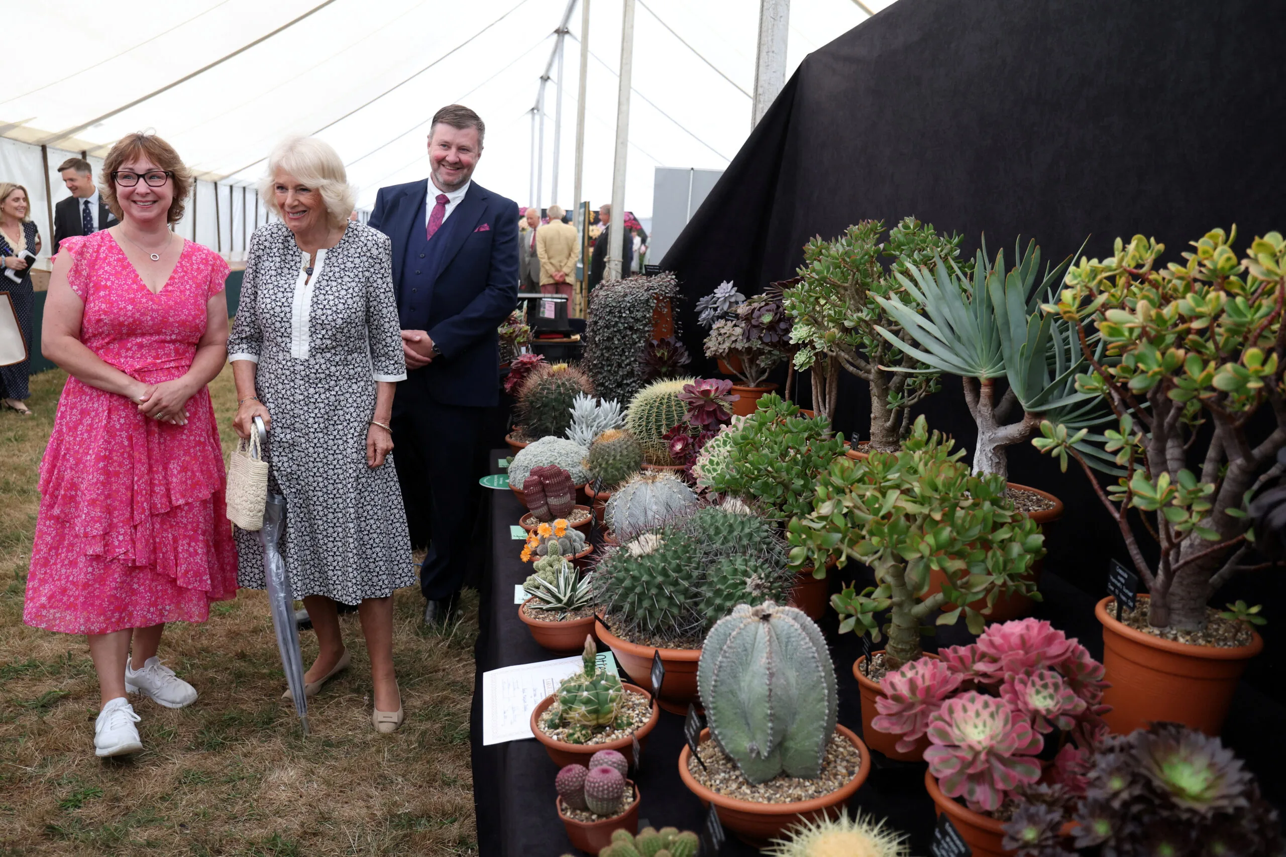 KING'S LYNN, ENGLAND - JULY 23: Queen Camilla visits the Sandringham Flower Show 2025 at Sandringham House on July 23, 2025 in King's Lynn, England. (Photo by Chris Radburn - WPA Pool/Getty Images)