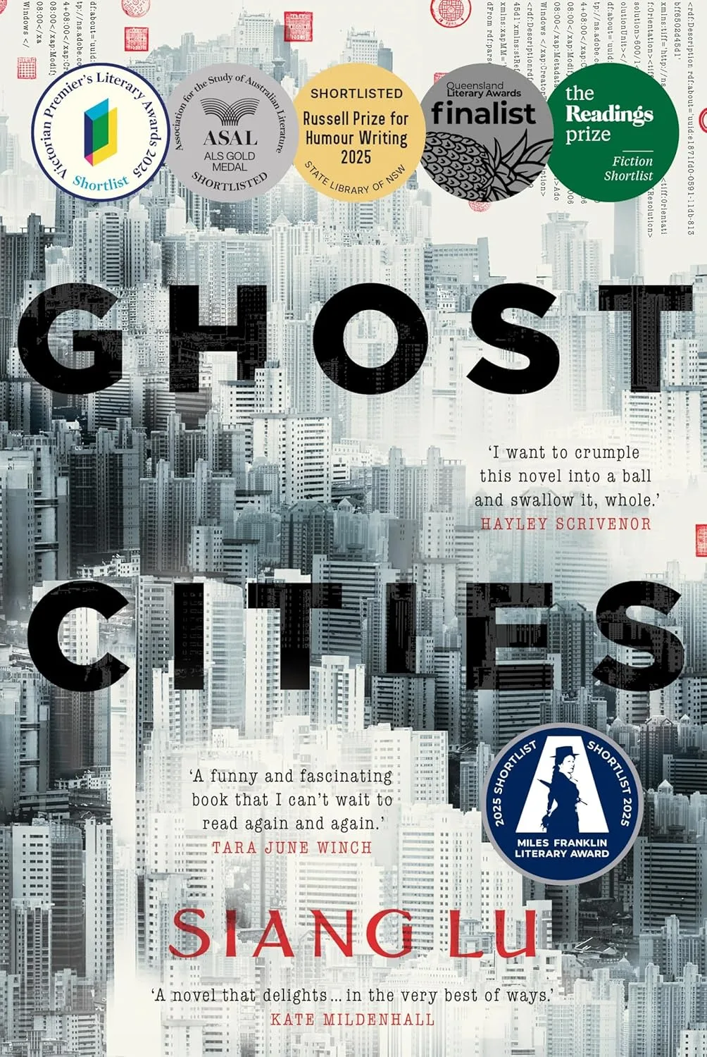 Book cover of Ghost Cities by Siang Lu - the Miles Franklin Award 2025 winner. A grey cityscape.