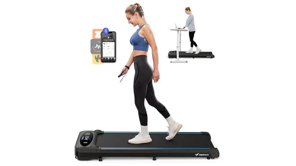 MERACH Walking Pad Treadmill, Under Desk Treadmills for Home & Office, Walking Pad Portable Walk Pad with Max 3.8MPH 40 dB, 2 in 1 Quiet Portable Mini Treadmill with Remote Control, APP, LED Display