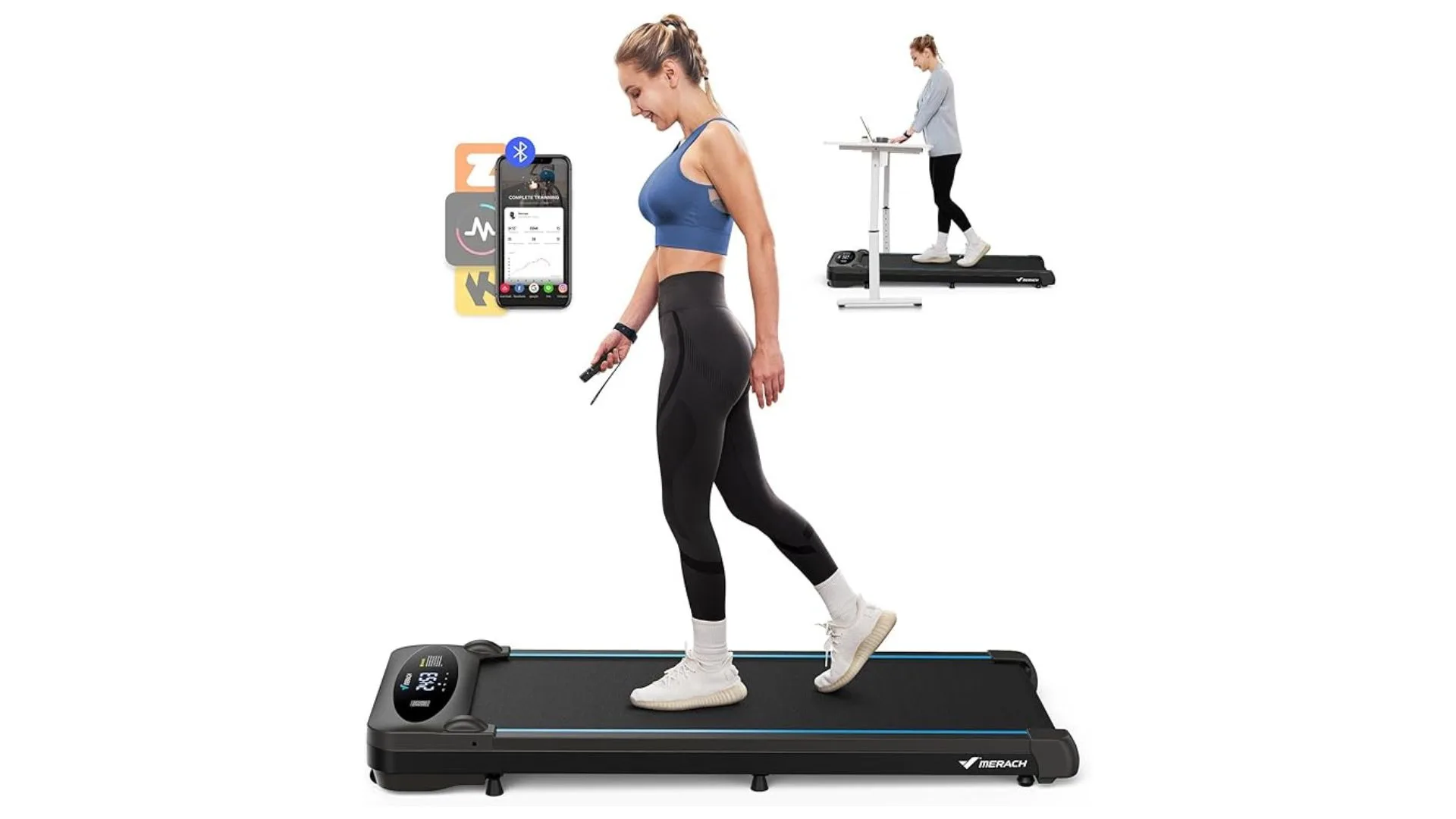 MERACH Walking Pad Treadmill, Under Desk Treadmills for Home & Office, Walking Pad Portable Walk Pad with Max 3.8MPH 40 dB, 2 in 1 Quiet Portable Mini Treadmill with Remote Control, APP, LED Display