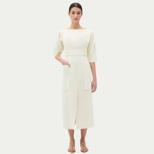 Oroton Button Detail Dress in soft cream