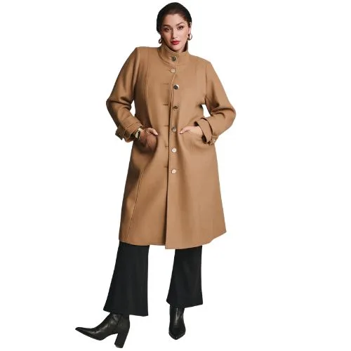 Taking Shape Funnel Neck Melton Coat in Camel