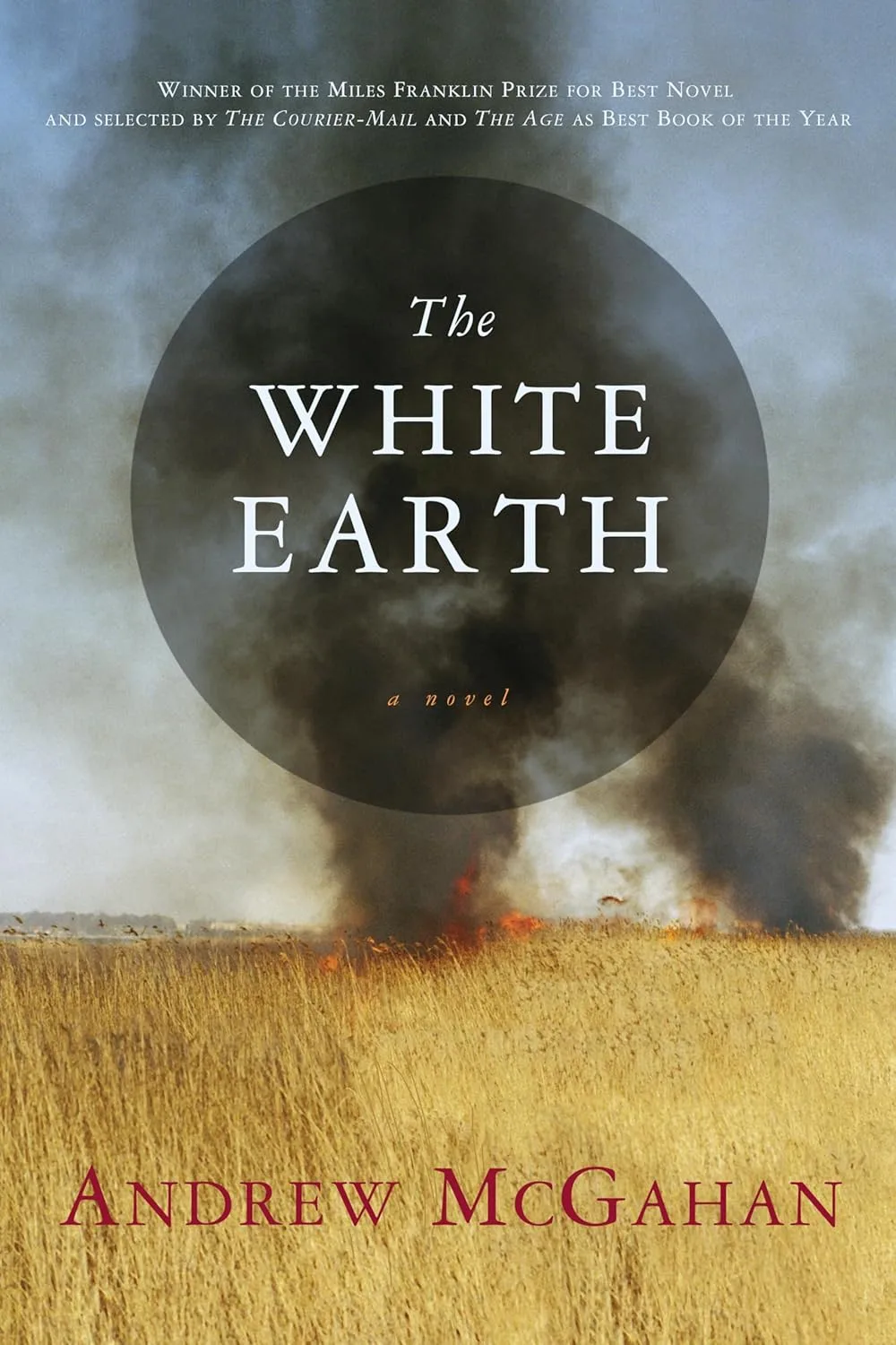 The White Earth book cover. A wheat field on fire.