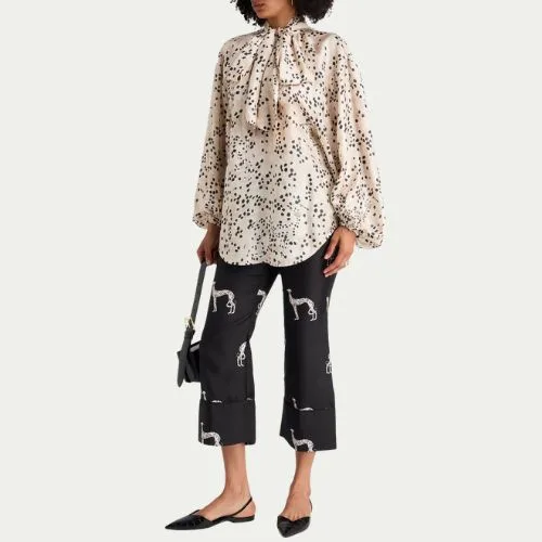 ZIMMERMANN Pussy-bow printed silk-twill blouse