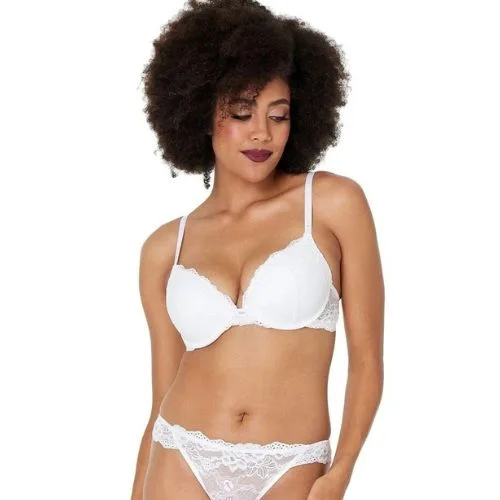 Bendon My Pleasure State My Fit Lace Graduated Push up Plunge Bra in White