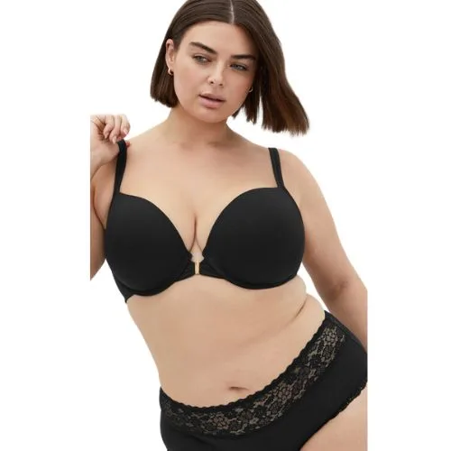 City Chic Smooth & Chic Front Close Cotton Push Up Bra - black