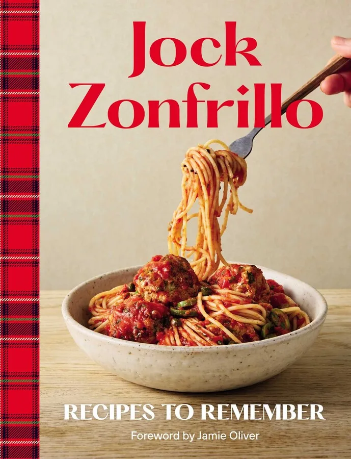 Book cover of Jock Zonfrillo cookbook Recipes to Remember. Photo of a plate of spaghetti and meatballs.