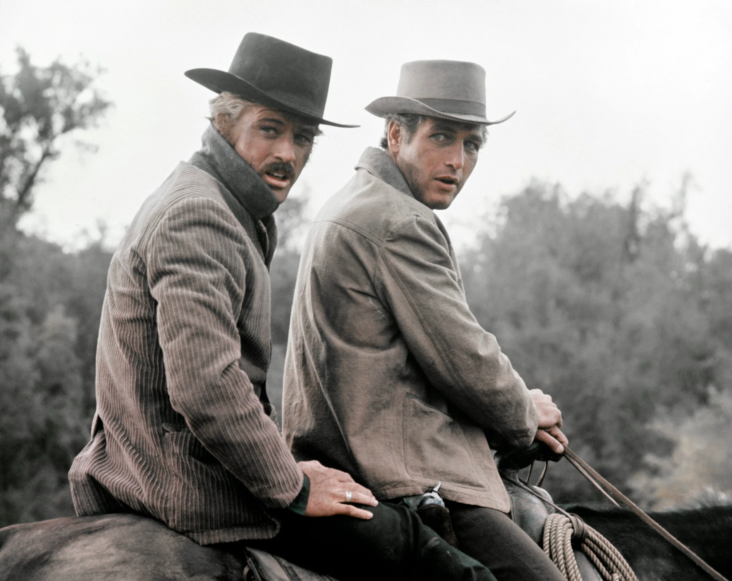 American actors Robert Redford and Paul Newman on the set of Butch Cassidy and the Sundance Kid, directed by George Roy Hill. (Photo by Twentieth Century Fox Film Corporation/Sunset Boulevard/Corbis via Getty Images)