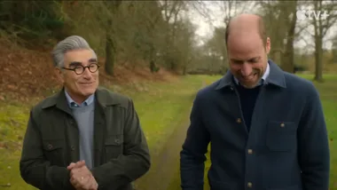 A royal guest star: Prince William shares a drink and a laugh with Eugene Levy in travel show