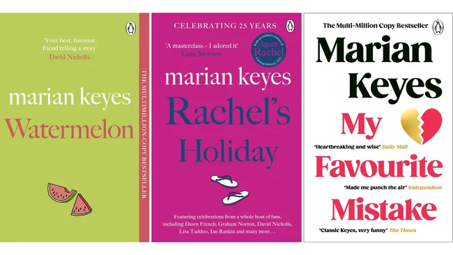 Three Marian Keyes book covers. Watermelon. Rachel's Holiday. My Favourite Mistake.