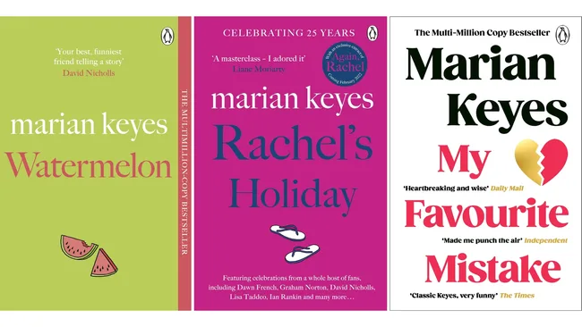 Three Marian Keyes book covers. Watermelon. Rachel's Holiday. My Favourite Mistake.