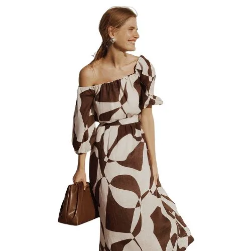 Country Road Organically Grown Linen Off-Shoulder Midi Dress - early black friday deals