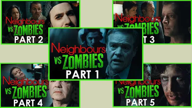 Five stills from Neighbours VS Zombies Halloween web series episodes