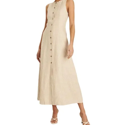 AERE Violet Linen Button Down Midi Dress