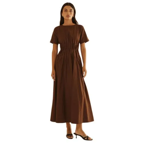 Atmos&Here Maya Pleat Maxi Dress in chocolate colour