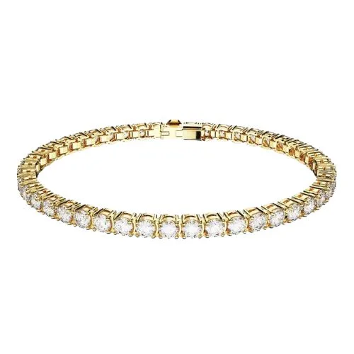 Swarovski Matrix Tennis bracelet, Round cut, White, Gold-tone plated