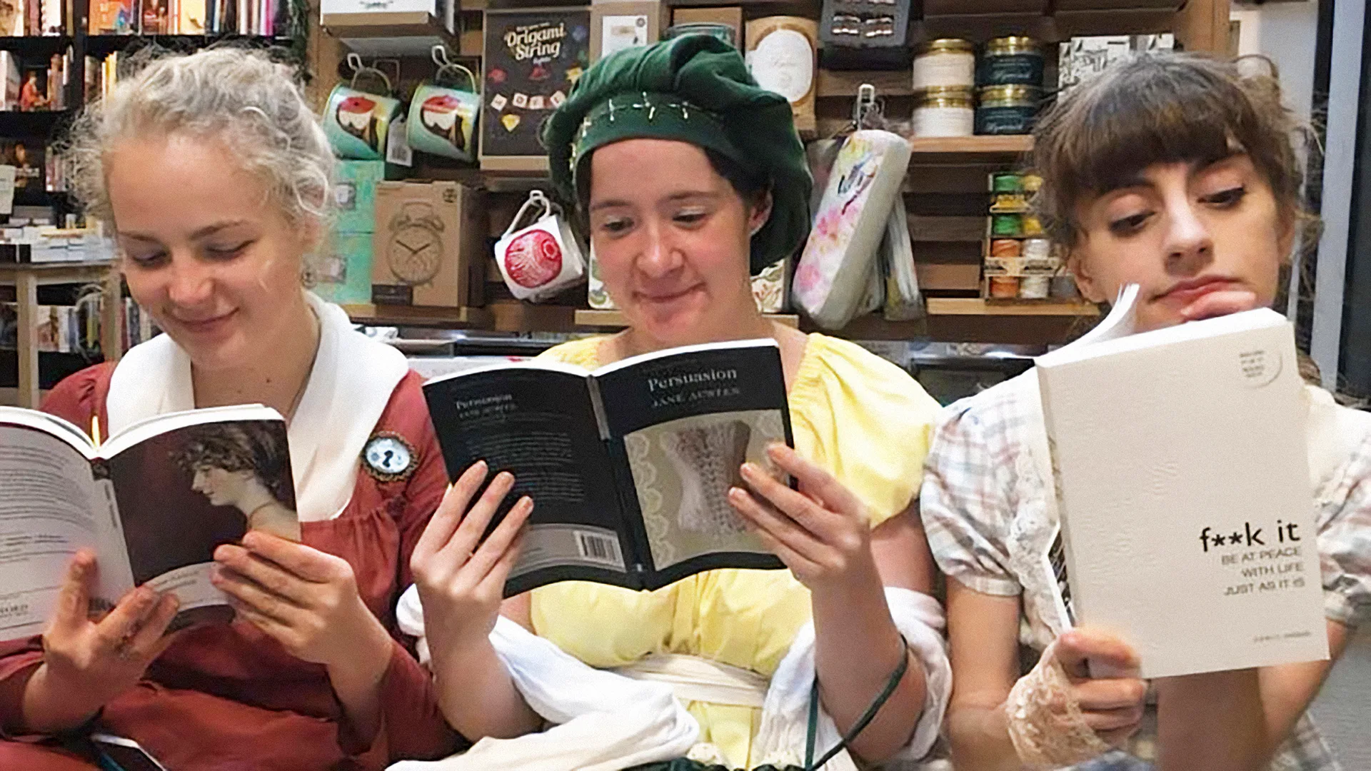 Jane Austen fan's reading in costume.