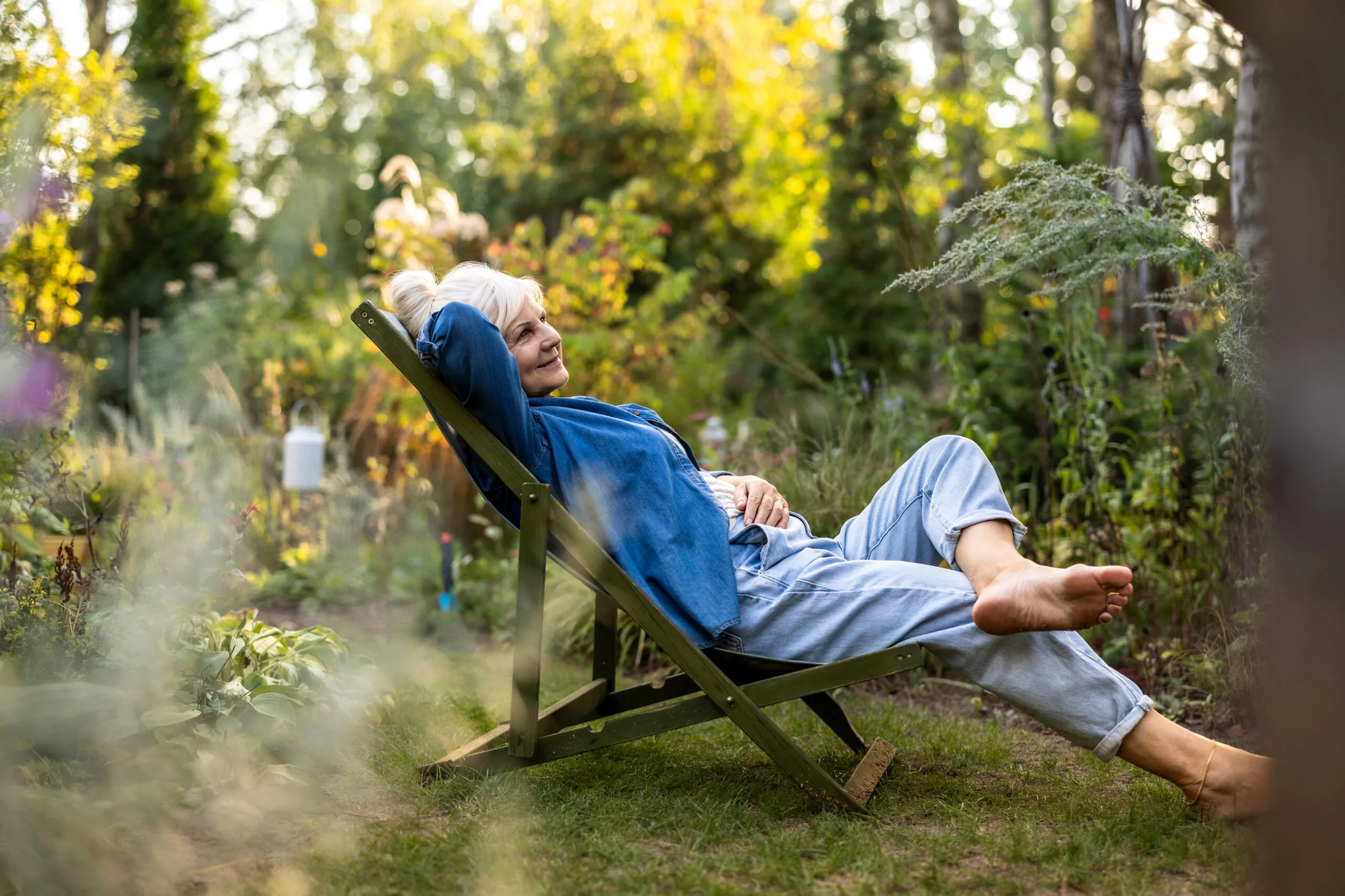  woman relaxing in garden