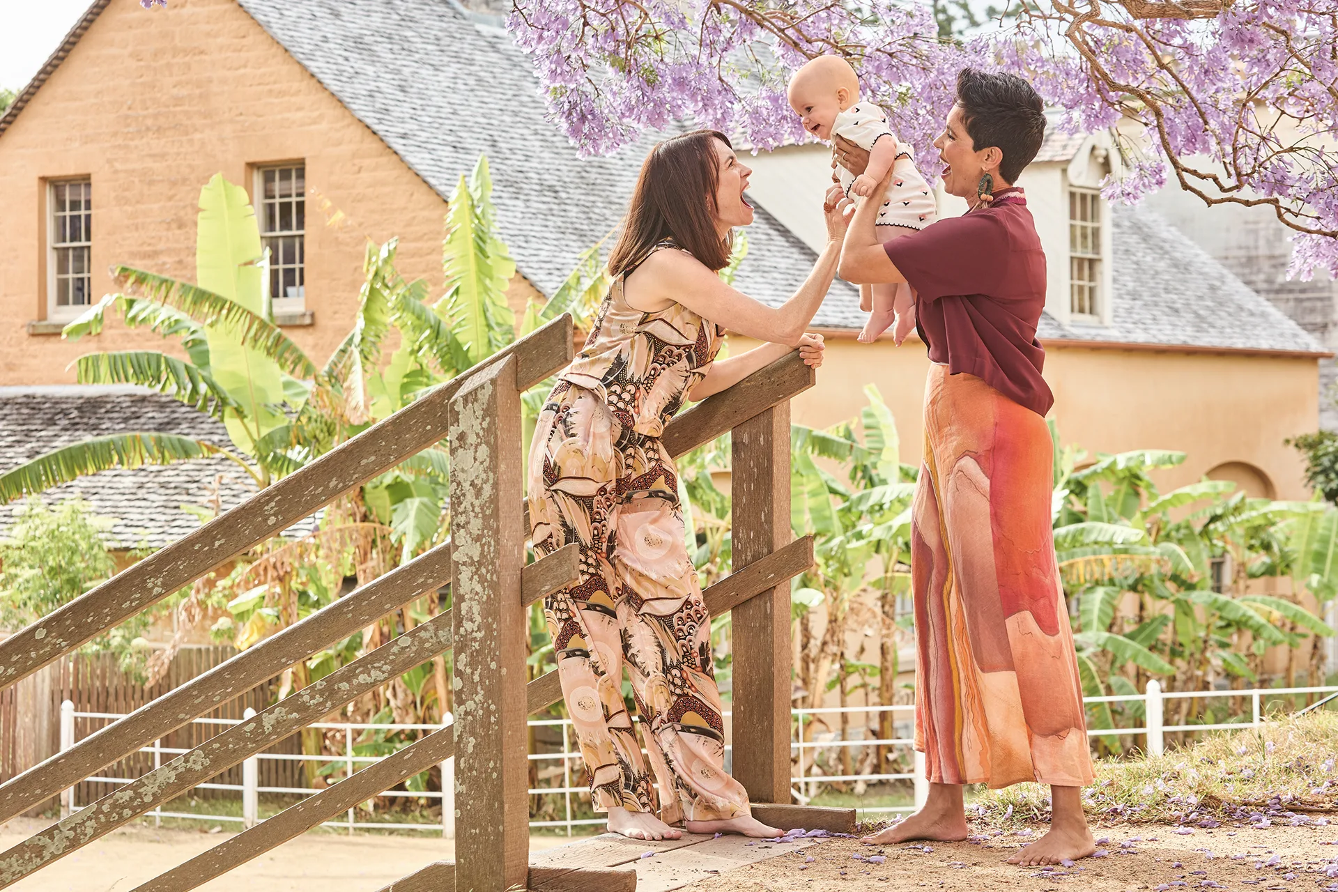 Karina Natt and Narelda Jaocbs playing with baby Sanna. Photography by Lauren Trompp