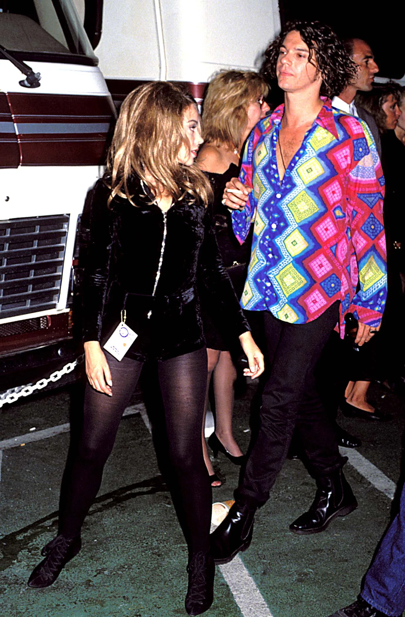 `LOS ANGELES - SEPTEMBER 6: Kylie Minogue and Michael Hutchence at the 1990 MTV Video Music Awards at in Los Angeles, California. (Photo by Jeff Kravitz/FilmMagic)