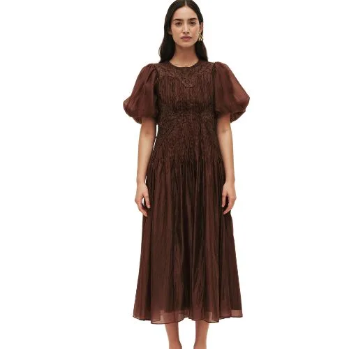 Aje Ophelia Lace Midi Dress in chocolate