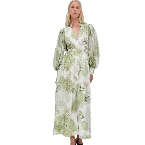 Aje Reflector Shirt Dress in olive native floral