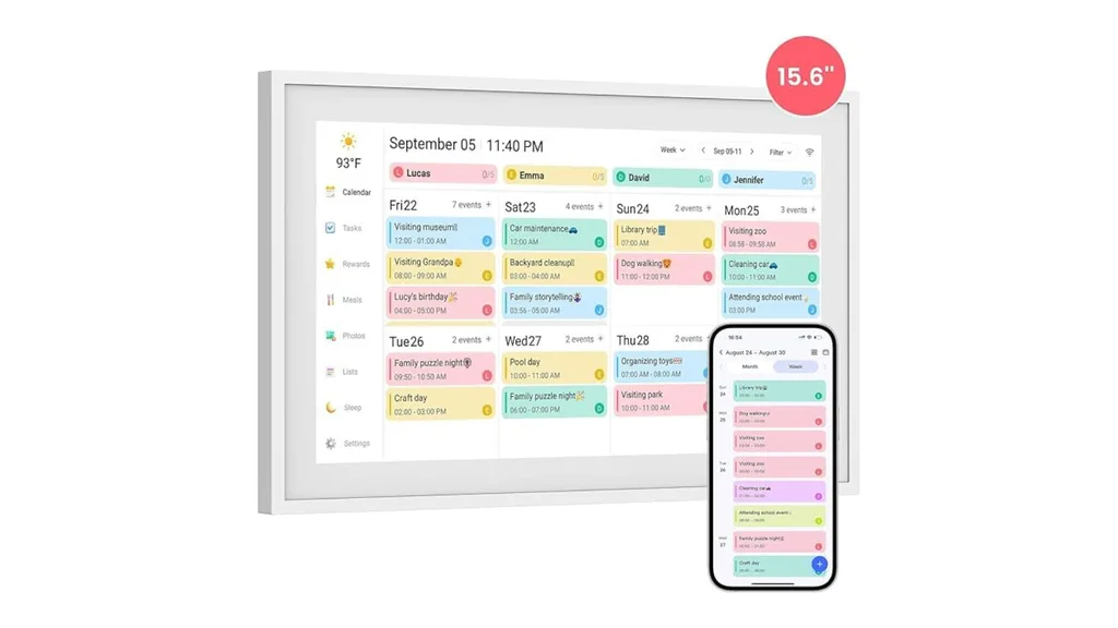 Denash 15.6 Inch Calendar, 1080P Touchscreen Electronic Wall Calendar and Chore Chart with WiFi Sync 32GB Memory for Family Schedule Organisation (AU Plug)