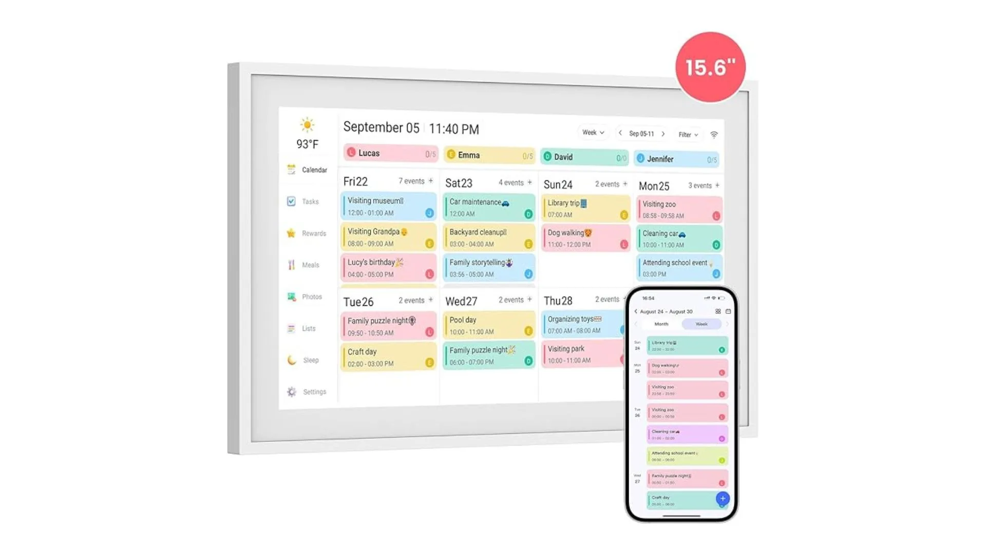 Denash 15.6 Inch Calendar, 1080P Touchscreen Electronic Wall Calendar and Chore Chart with WiFi Sync 32GB Memory for Family Schedule Organisation (AU Plug)