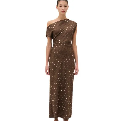 Oroton Graphic Spot Dress in dark chocolate