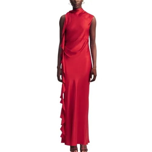 Shona Joy Agnes Draped Ruffle Maxi Dress in cherry