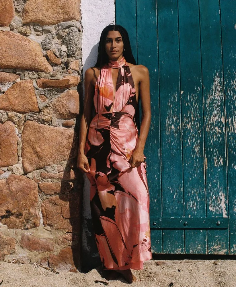 Shona Joy dress - silk with orange, pink and brown print