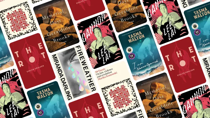 Book covers of the 2026 Stella Prize shortlisted books in a tessellating pattern