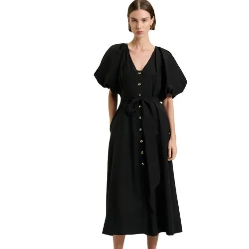 Veronika Maine Blouson Sleeve Midi Shirtdress in black