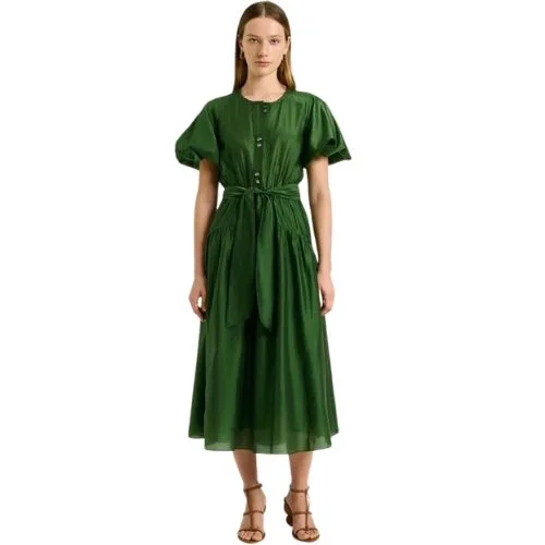 Veronika Maine LIGHT LYOCELL BLEND BLOUSON SLEEVE MIDI DRESS in tropical green