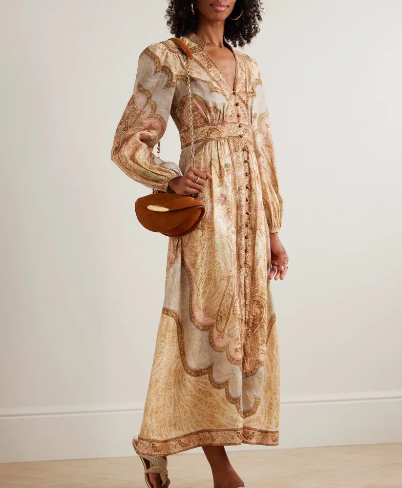 Zimmermann Wanderlust gathered printed linen midi dress