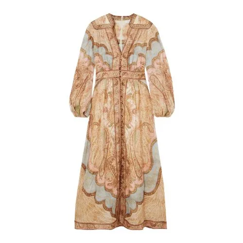 Zimmermann Wanderlust gathered printed linen midi dress