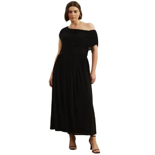 Atmos&Here Curvy Winnie Off Shoulder Mesh Maxi Dress - black - plus size wedding guest dresses