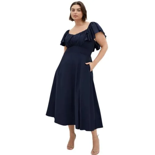 City Chic Alisia Tie-Back Midi Dress - french navy