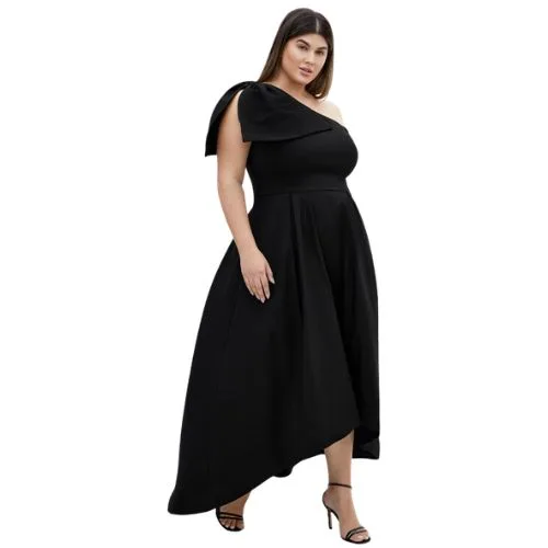 City Chic Captivate One Shoulder Hi-Lo Dress - black