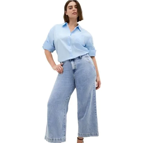 Harley Fit Avery Wide Leg Crop Jean - mid wash - plus size capsule wardrobe