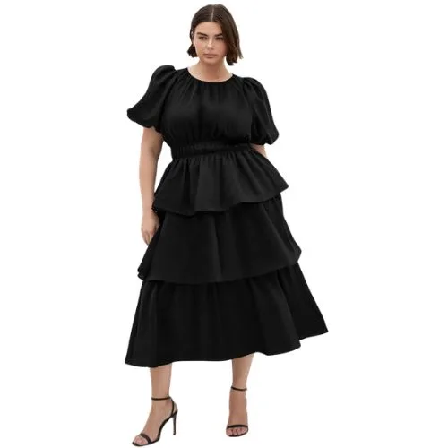 City Chic Heavenly Ruffle Maxi Dress - black