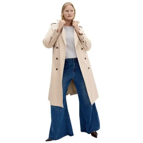 City Chic Kayla Longline Cotton Trench - taupe