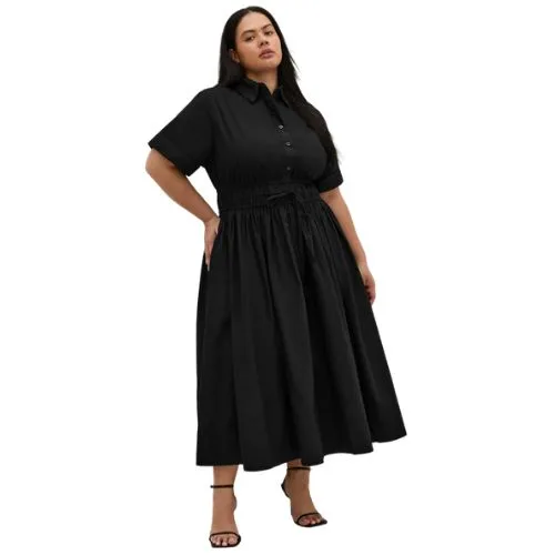 City Chic Lana Midi Shirt Dress - black - plus size capsule wardrobe