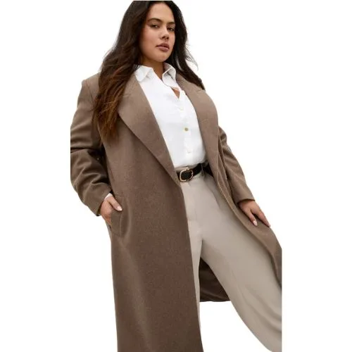City Chic Naomi Longline Melton Coat - taupe