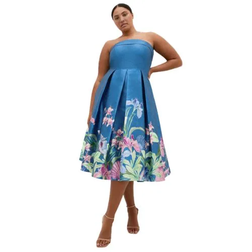 City Chic Tiffany Bloom Strapless Midi Dress - jade - plus size wedding guest dresses