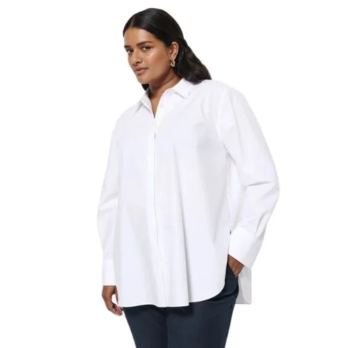 Good Earth Cotton Demi Shirt in White - plus size capsule wardrobe