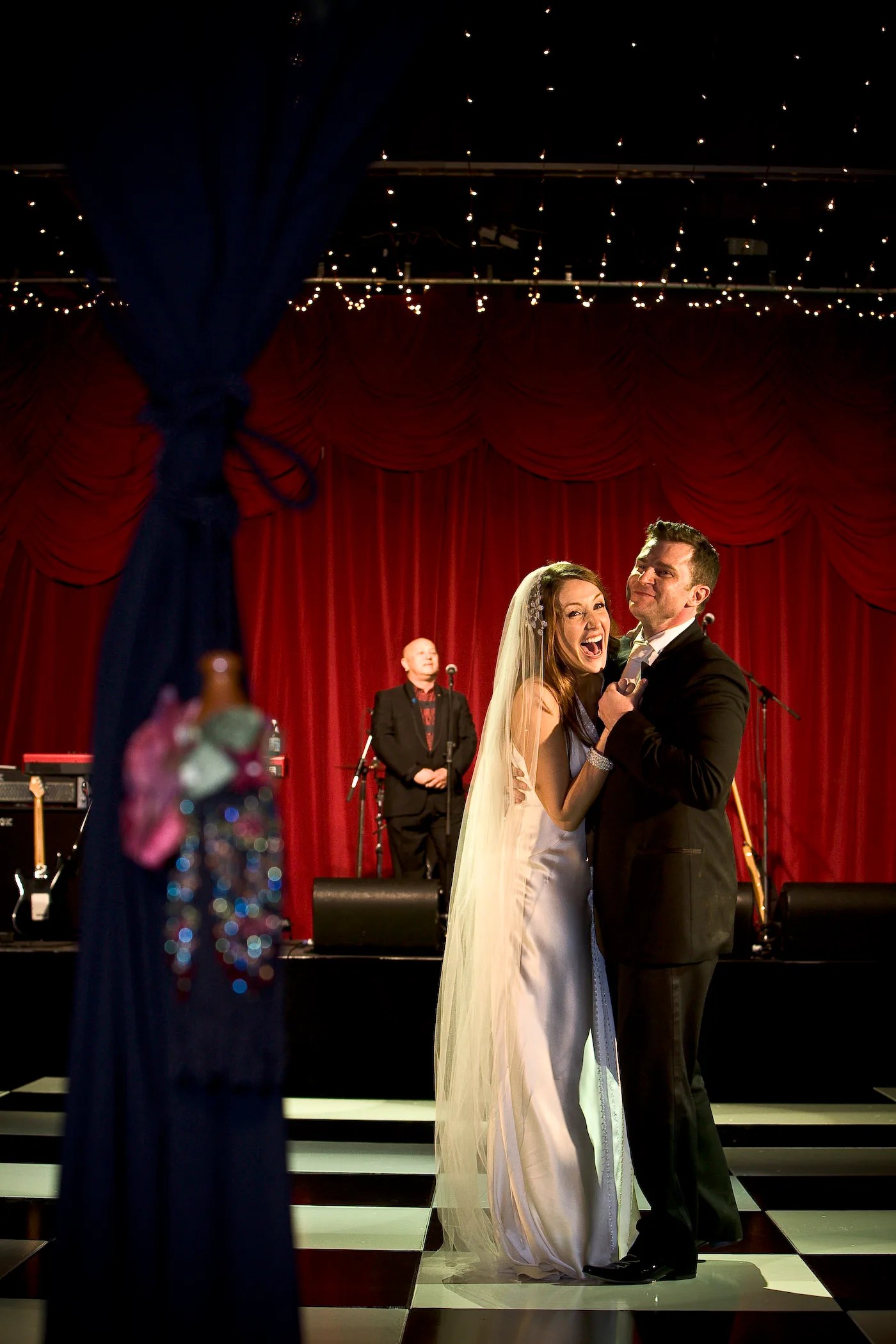 David and Lisa Campbell dancing at their wedding as Angry Anderson sings. Photo supplied.
