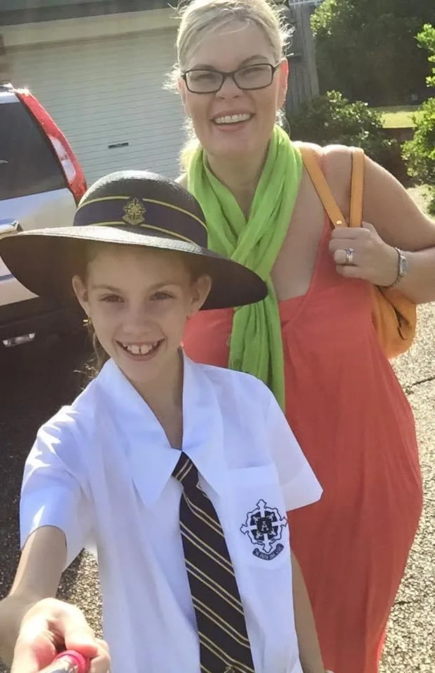 Lexie Brant and her mum Penny posing before school. Photo supplied.