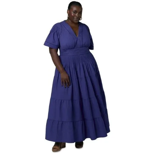Something 4 Olivia Abby Linen Maxi Dress in Blue - plus size wedding guest dresses