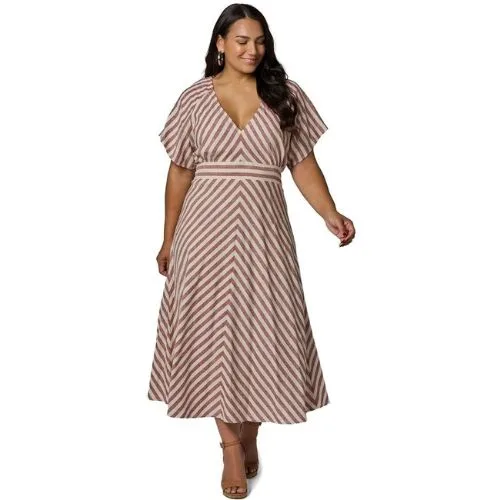 Something 4 Olivia Allegra Linen Stripe Midi Dress in Multi